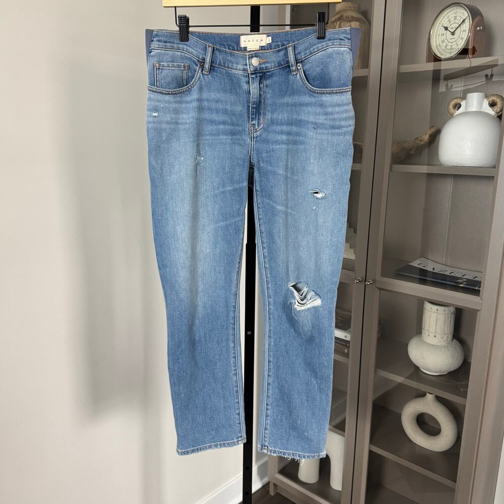Hatch Strong Like A Mama Whiskered Distressed Straight Jeans 27 Maternity Denim